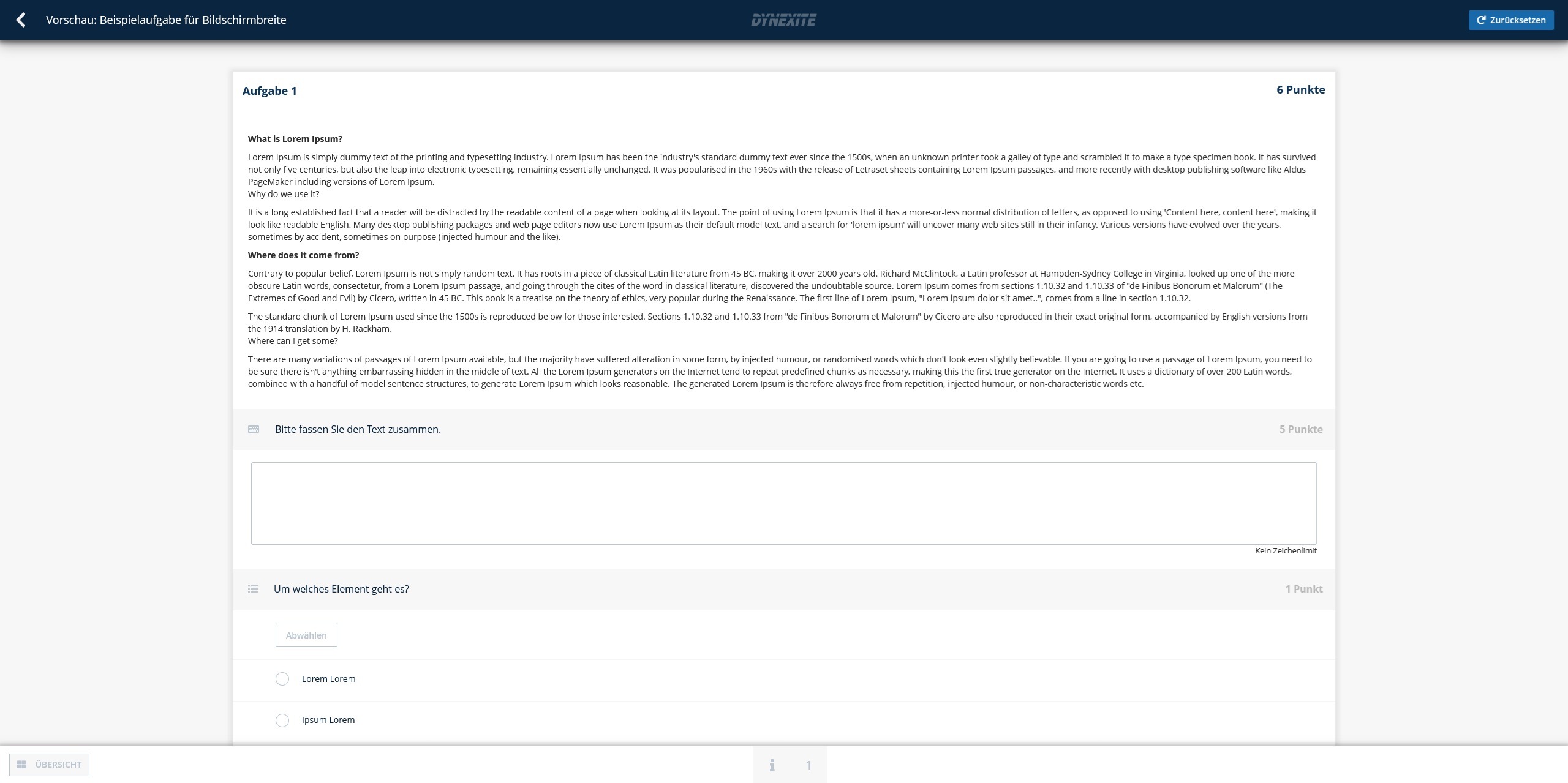 Beispiel mit extra breiten Aufgaben